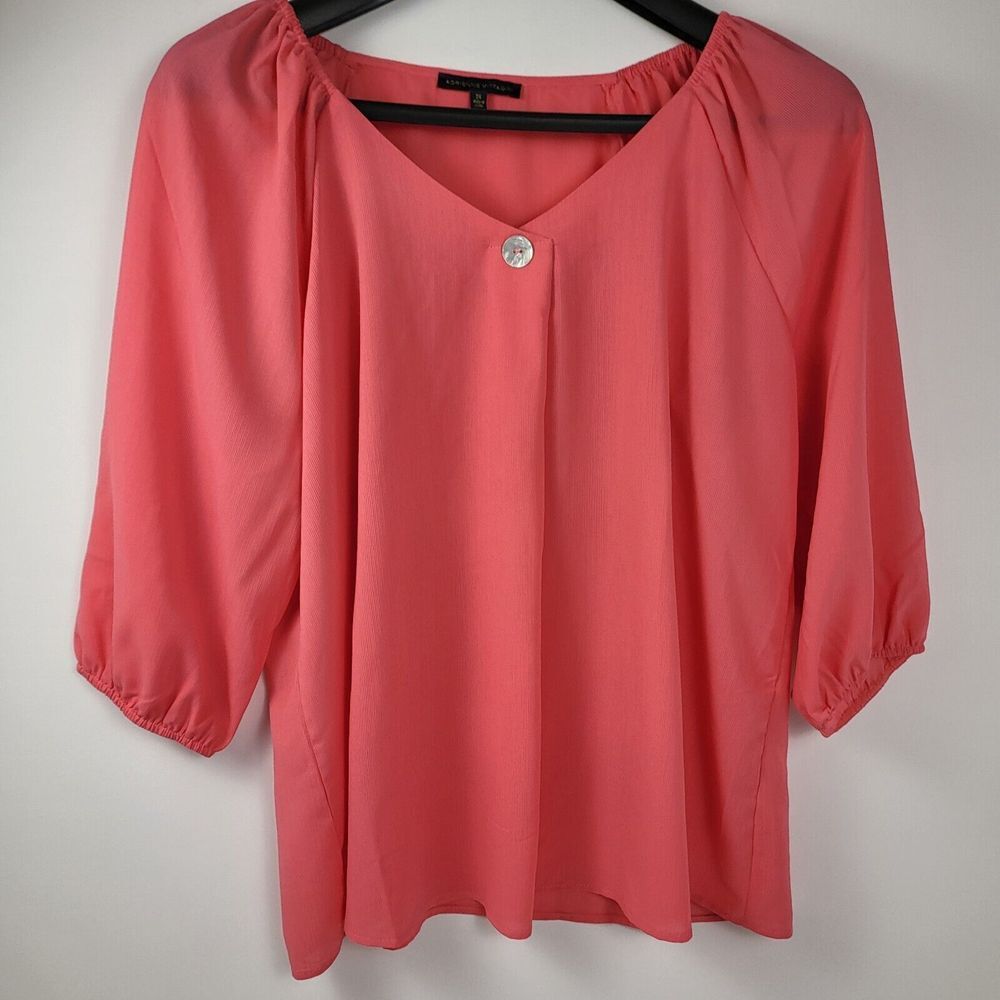 Adrienne Vittadini Coral Quarter Sleeve Blouse Spandex Poly Blend Sheer Size 2XL